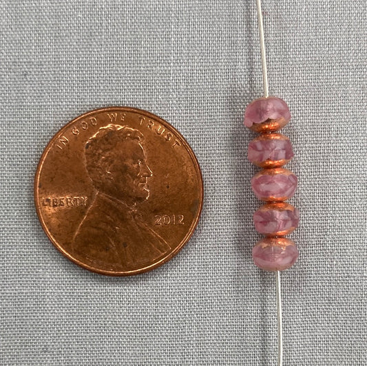 5x3mm Rondelle - Pink with Copper