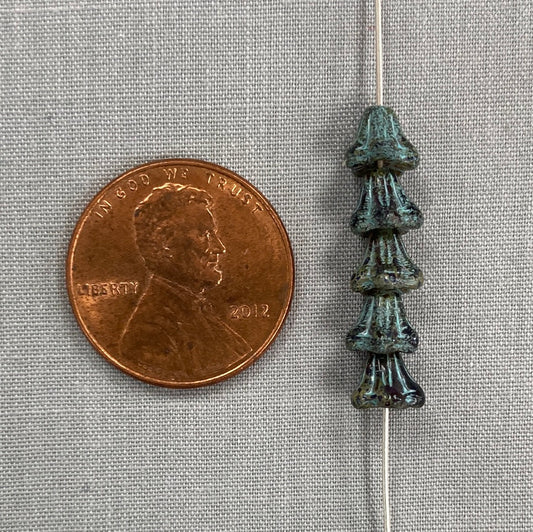 5x6mm Bell Flowers - Black Picasso with Turquoise - qty 30