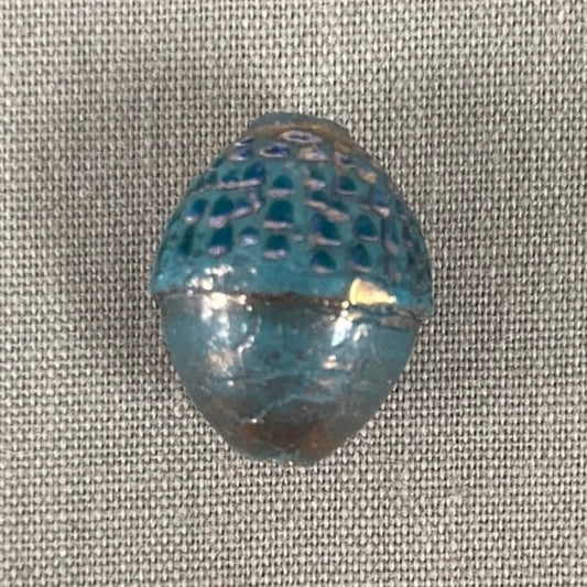 Czech Glass Acorn Bead - Sky Blue AB Gold - each