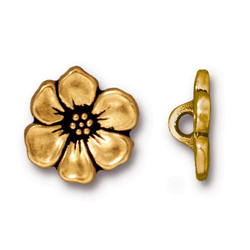 Apple Blossom Button, Antique Gold
