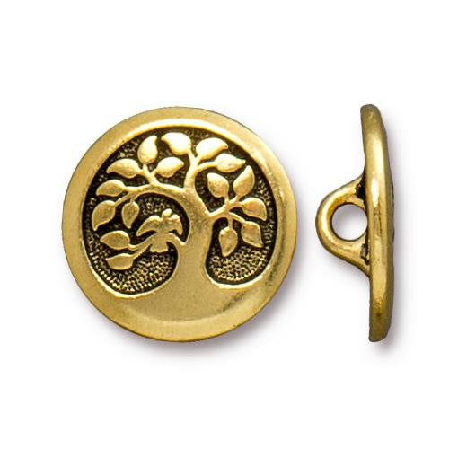 Bird in Tree Button - Antique Gold