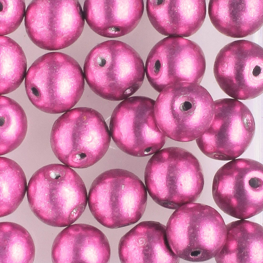 Top Hole 6mm Saturated Metallic Pink Yarro - 25 beads