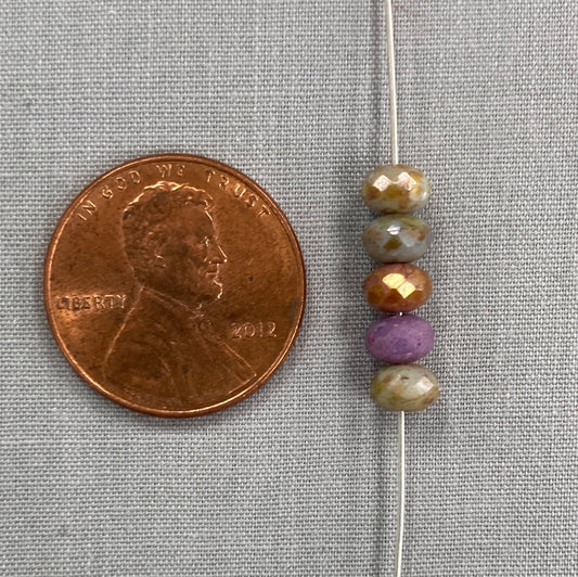 5x3mm Rondelle - Grape, Apricot, Stone, and Sage Picasso