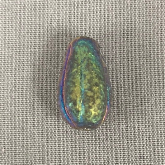 Czech Glass Melon Drop Bead - Antique Silver AB with Etched Finish - each