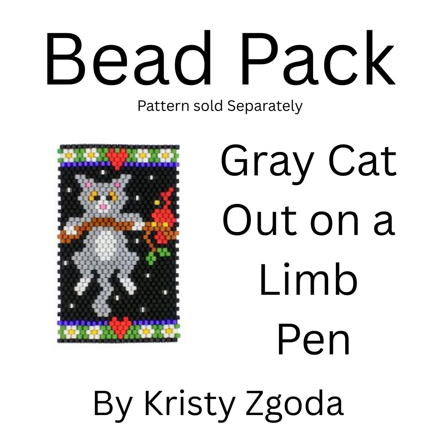 Gray Cat Out on a Limb Pen Bead Pack
