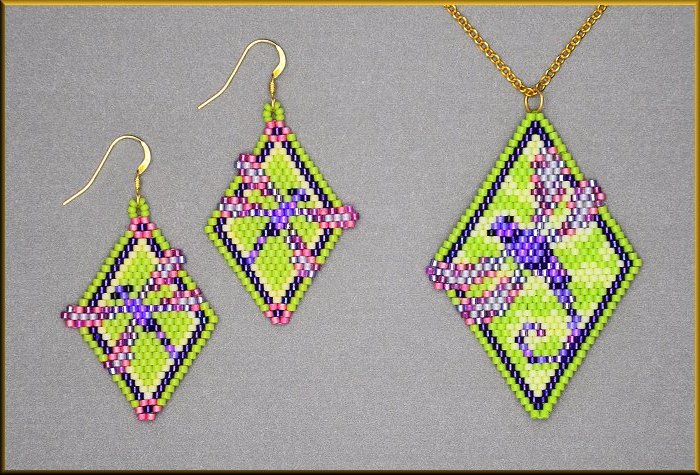 Lime Time Dragonfly Pendant and Earring Pattern - PDF