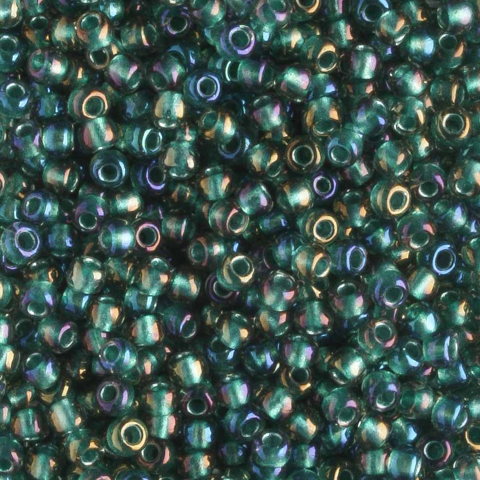 11/0 Color Lined Crystal Prairie Green - 10 grams