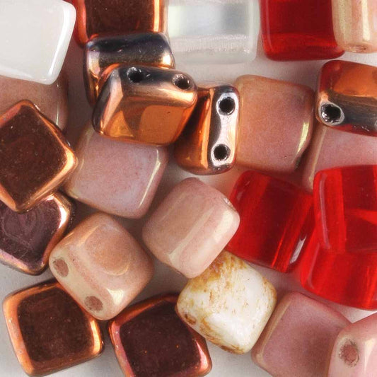 2 Hole Tile Pink Mix - 25 beads