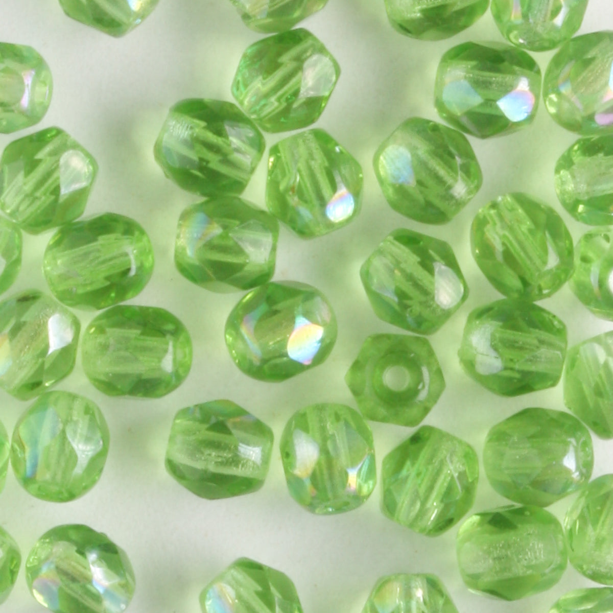 4mm Round Fire Polish Peridot Green Amesit - 100 beads