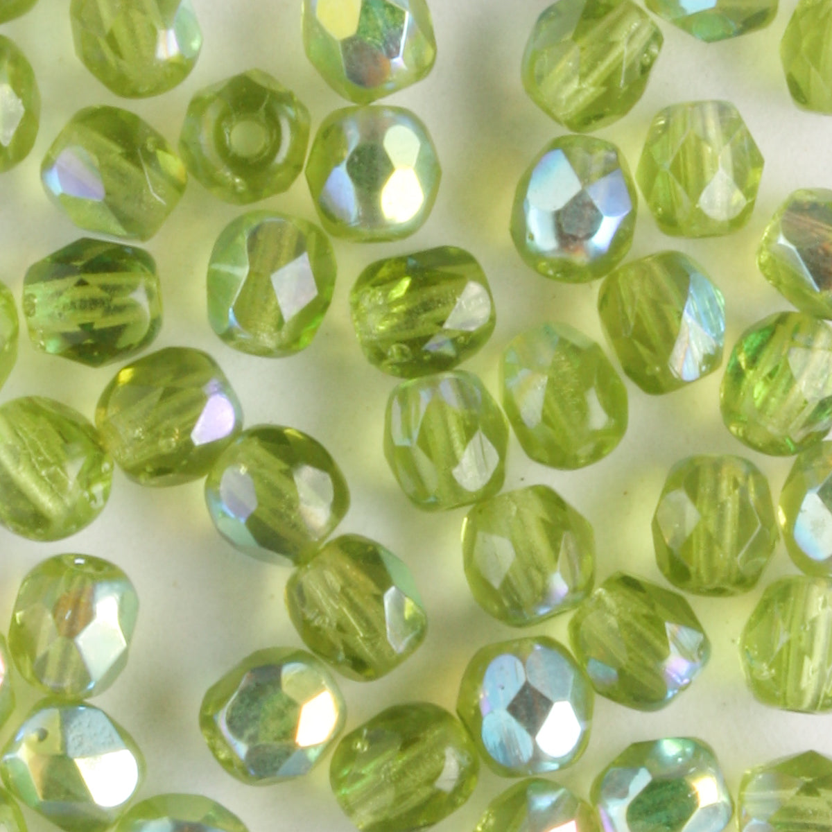4mm Round Fire Polish Olivine Green AB - 100 beads