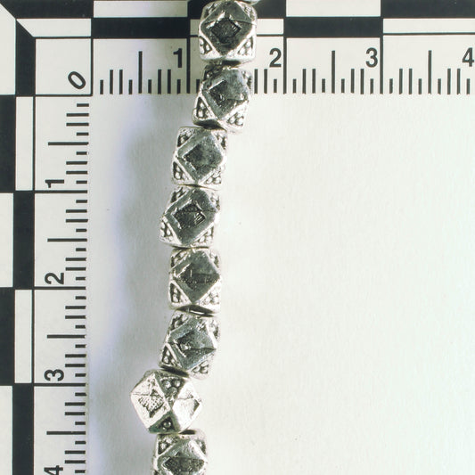 Pewter Beads, Silver Plated - 8" Strand