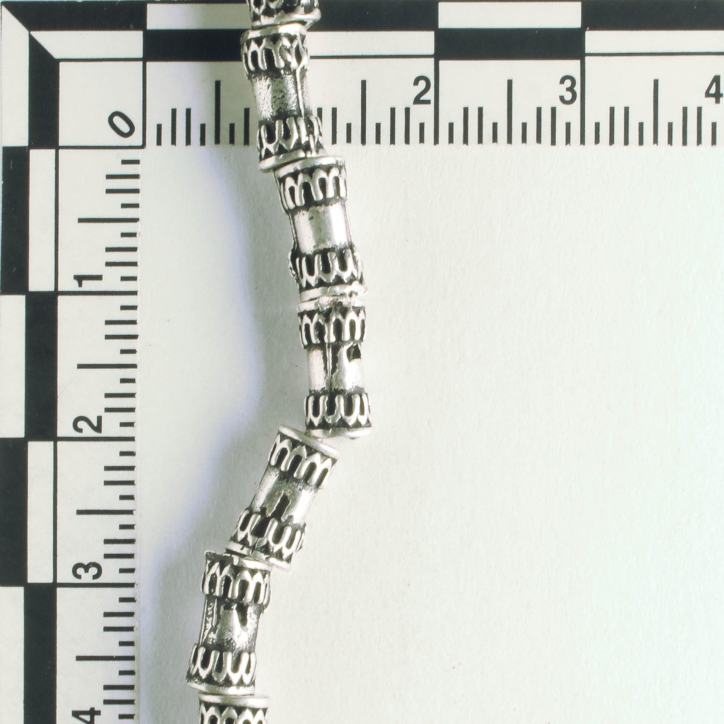 Pewter Beads, Silver Plated - 8" Strand