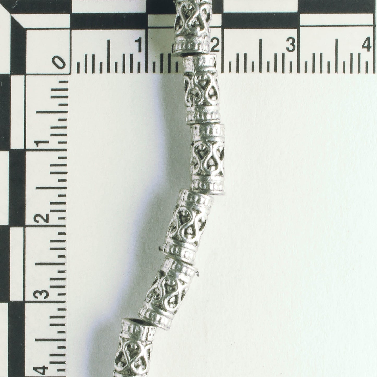 Pewter Beads, Silver Plated - 8" Strand