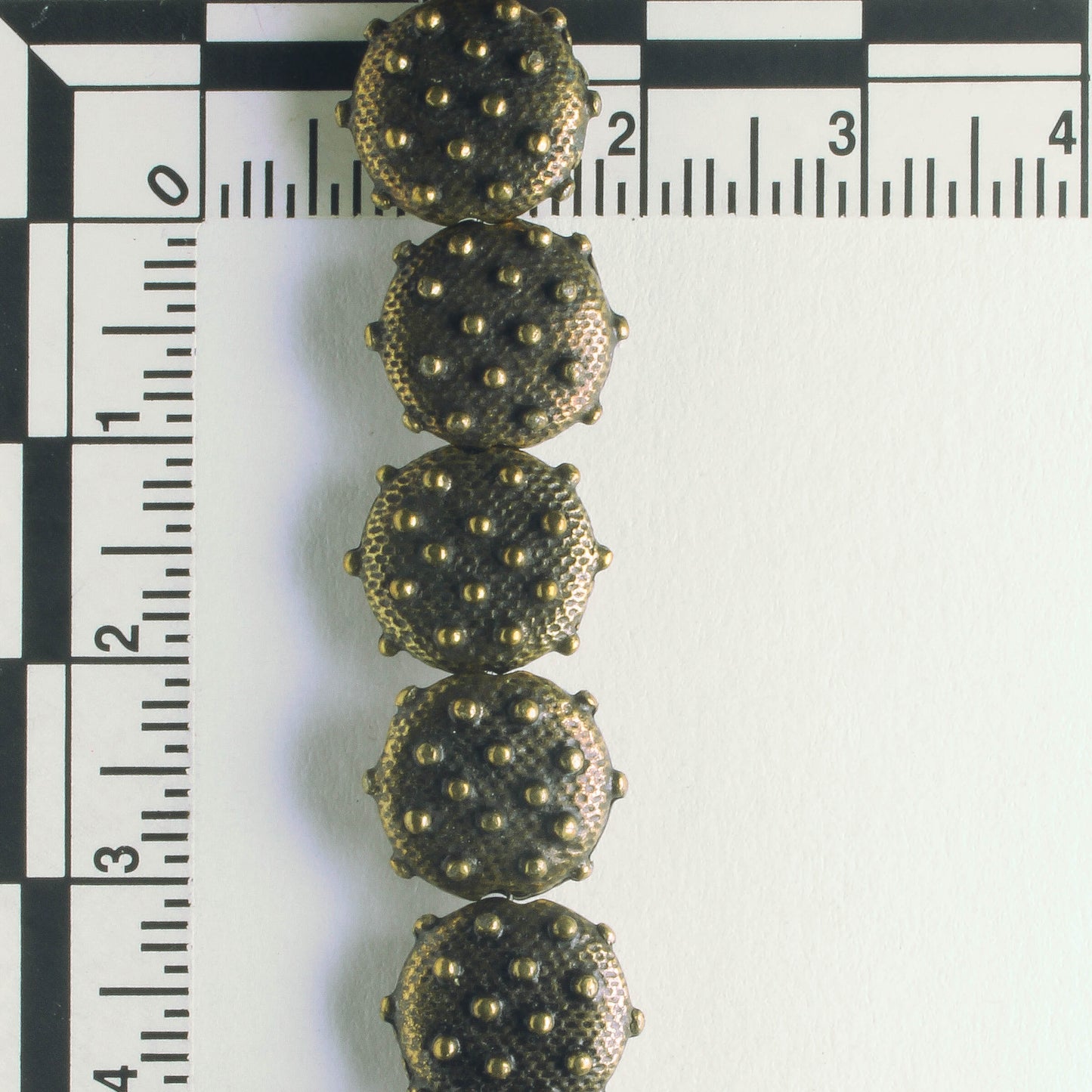 Pewter Beads, Brass Plated - 8" Strand