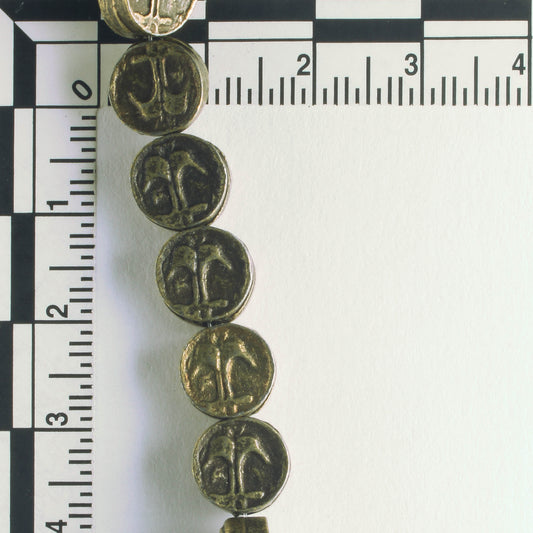 Pewter Beads, Brass Plated - 8" Strand
