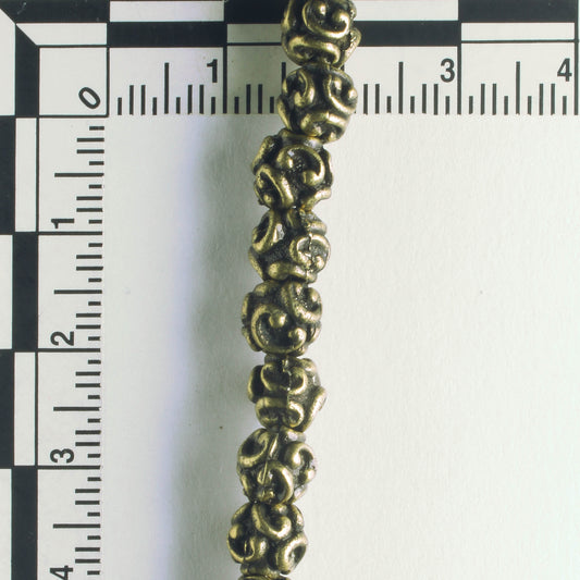 Pewter Beads, Brass Plated - 8" Strand