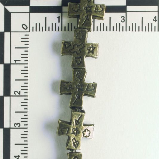 Pewter Beads, Brass Plated - 8" Strand
