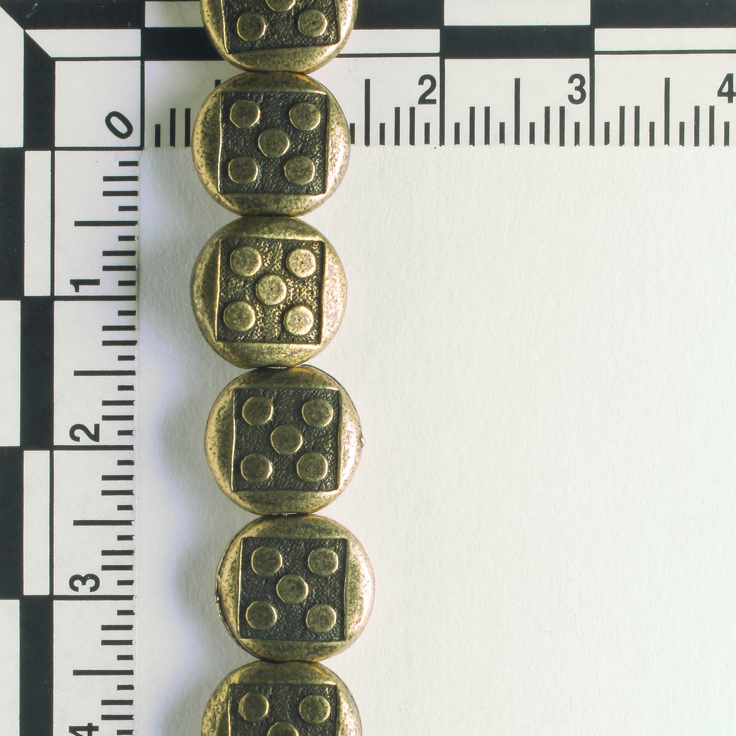 Pewter Beads, Brass Plated - 8" Strand