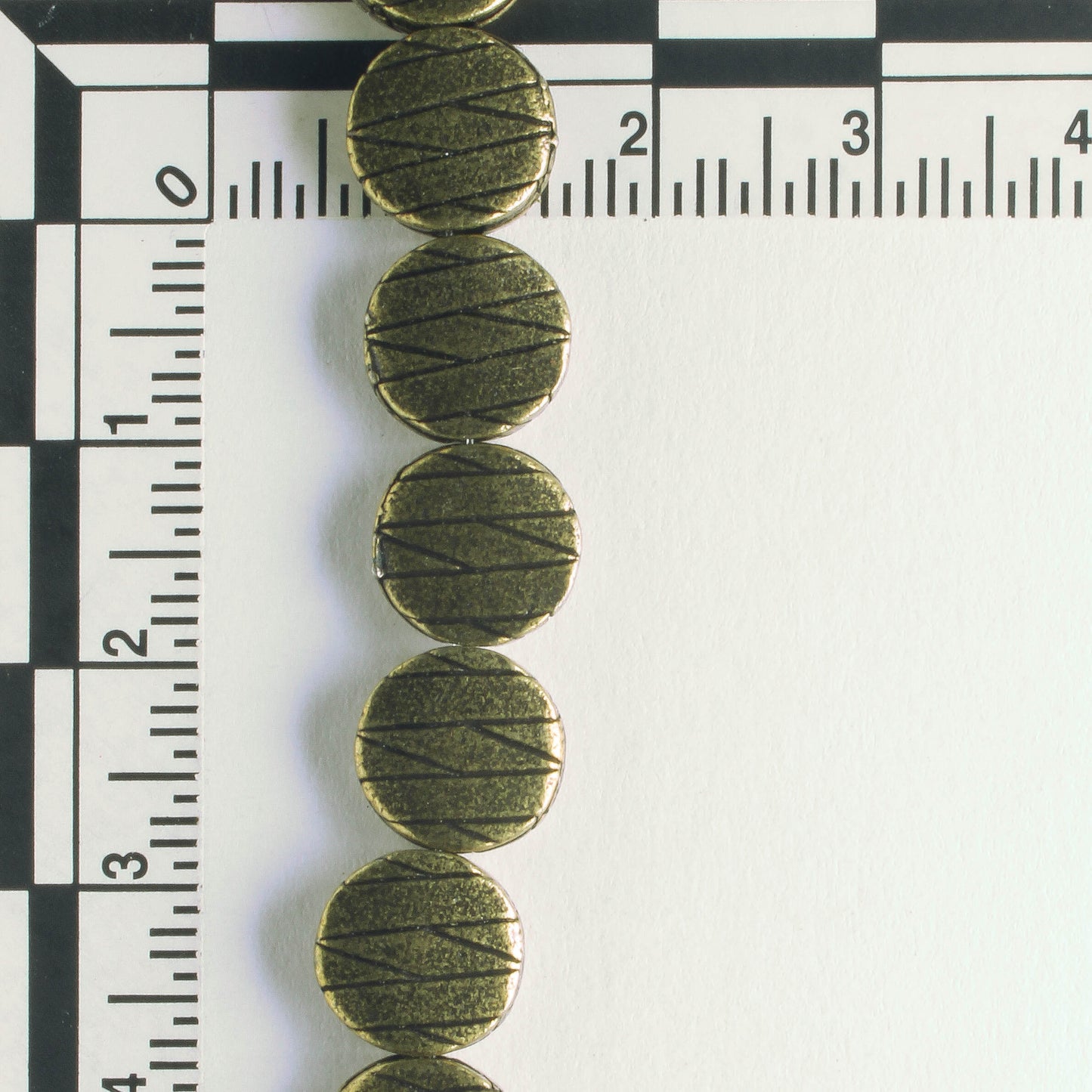 Pewter Beads, Brass Plated - 8" Strand