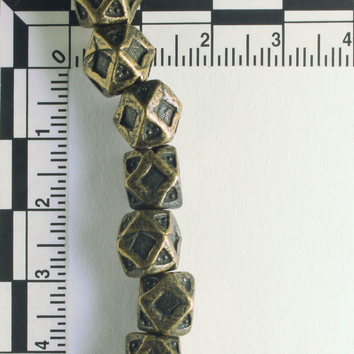 Pewter Beads, Brass Plated - 8" Strand