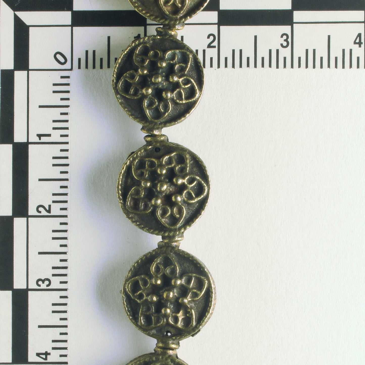 Pewter Beads, Brass Plated - 8" Strand