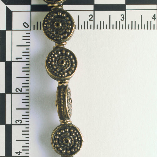 Pewter Beads, Brass Plated - 8" Strand