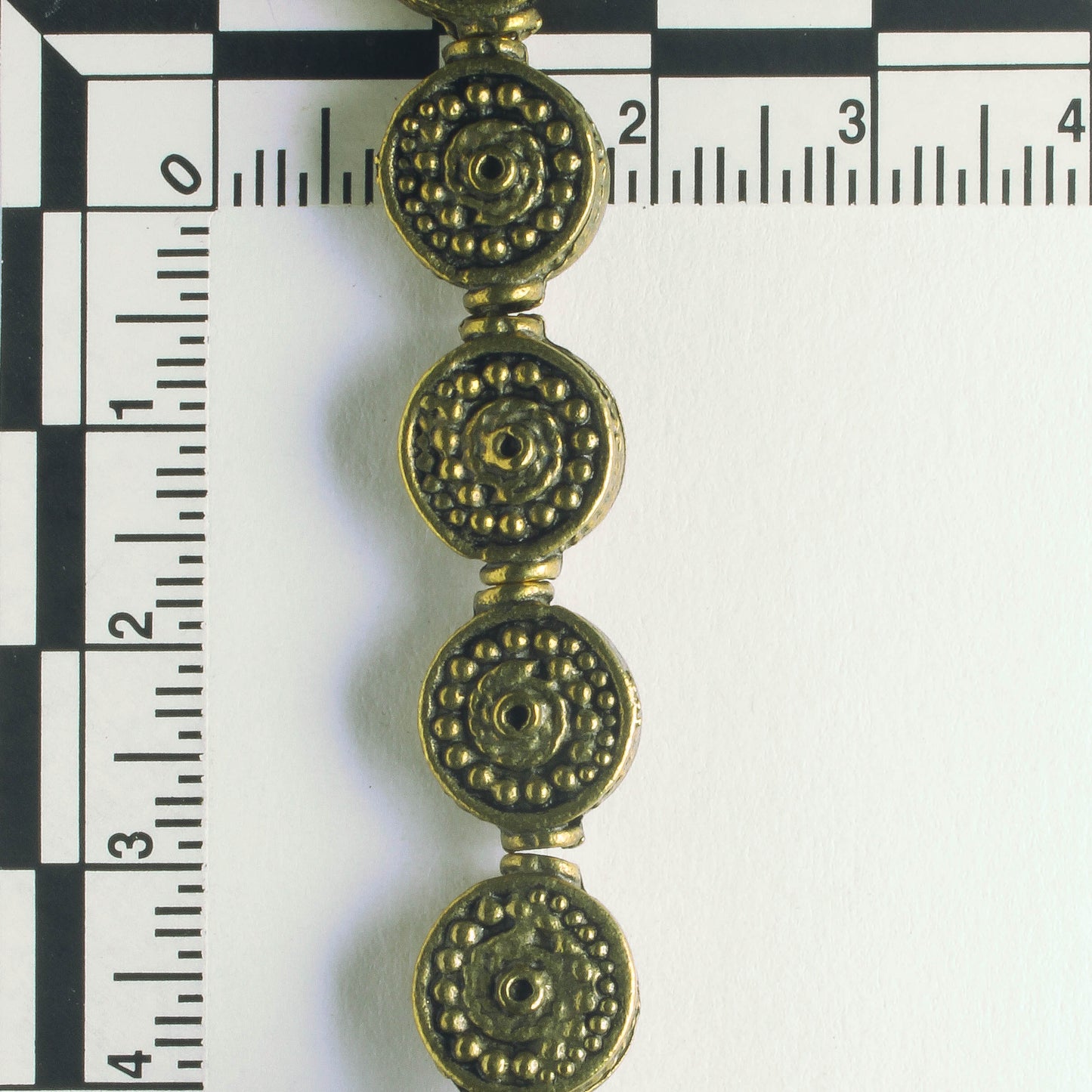 Pewter Beads, Brass Plated - 8" Strand