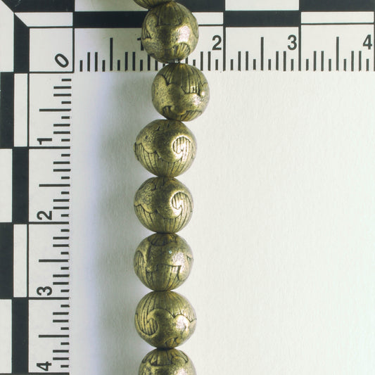 Pewter Beads, Brass Plated - 8" Strand