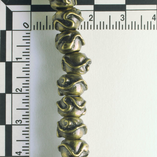 Pewter Beads, Brass Plated - 8" Strand
