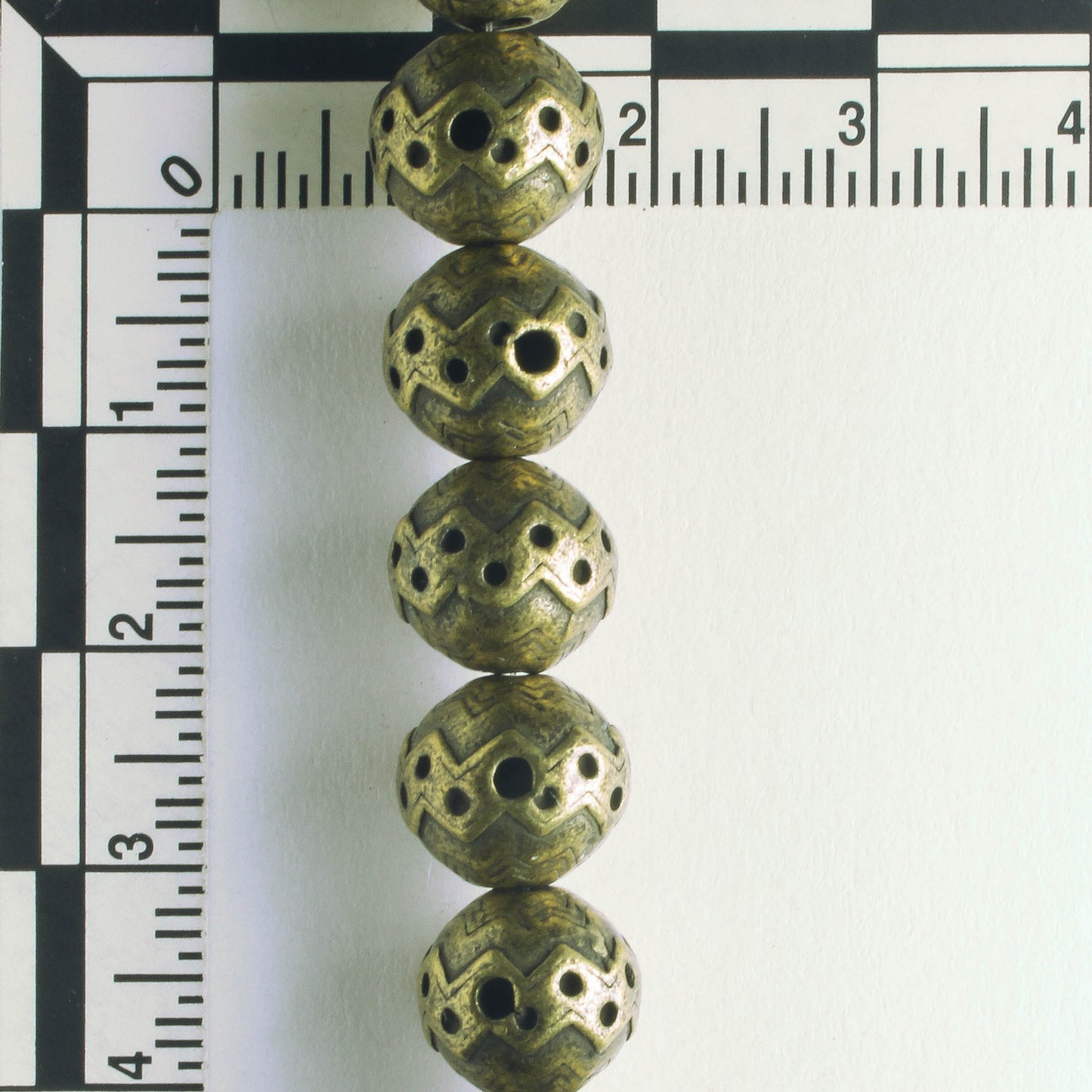 Pewter Beads, Brass Plated - 8" Strand