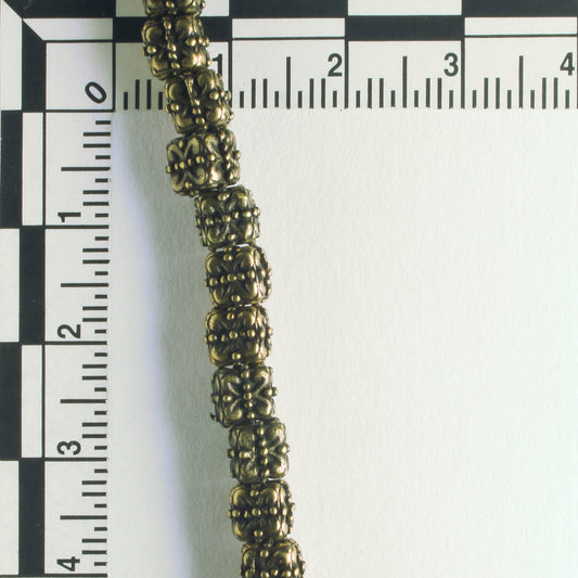 Pewter Beads, Brass plated - 8" Strand