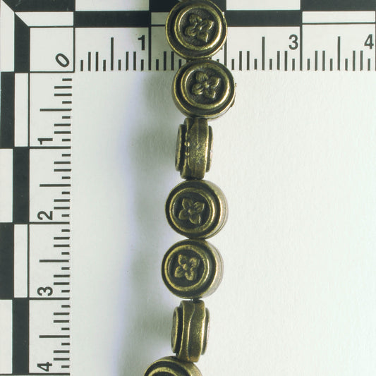 Pewter Beads, Brass Plated - 8" Strand