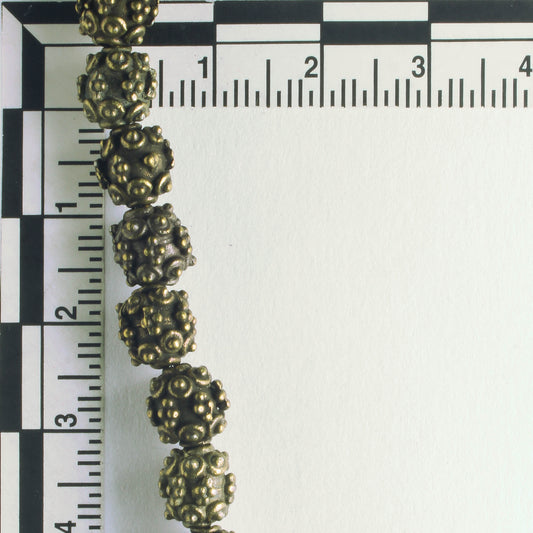 Pewter Beads, Brass Plated - 8" Strand