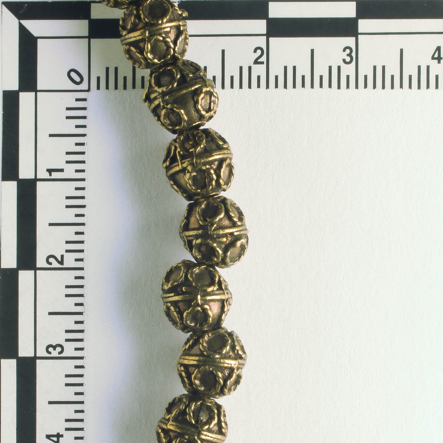 Pewter Beads, Brass Plated - 8" Strand