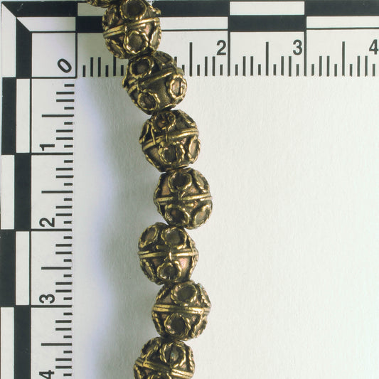 Pewter Beads, Brass Plated - 8" Strand