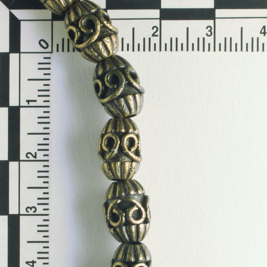 Pewter Beads, Brass Plated - 8" Strand