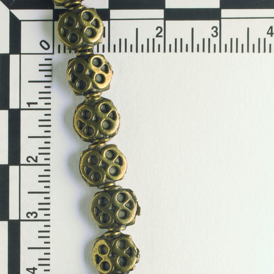 Pewter Beads, Brass Plated - 8" Strand