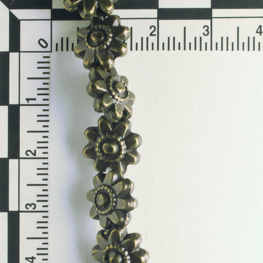 Pewter Beads, Brass Plated - 8" Strand