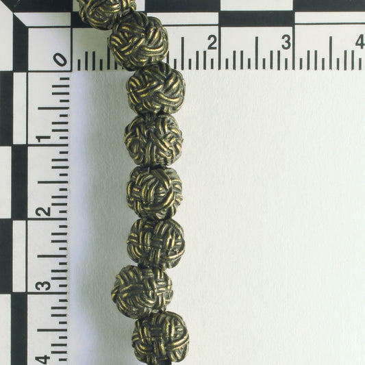 Pewter Beads, Brass Plated - 8" Strand