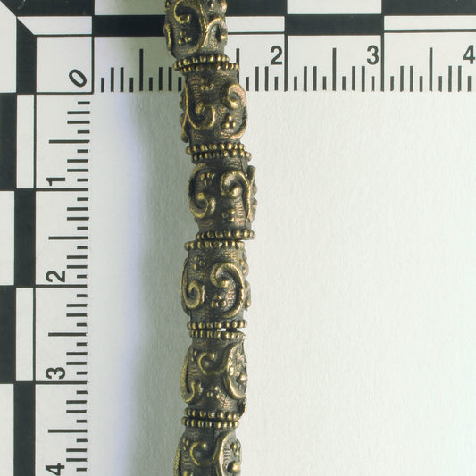 Pewter Beads, Brass Plated - 8" Strand