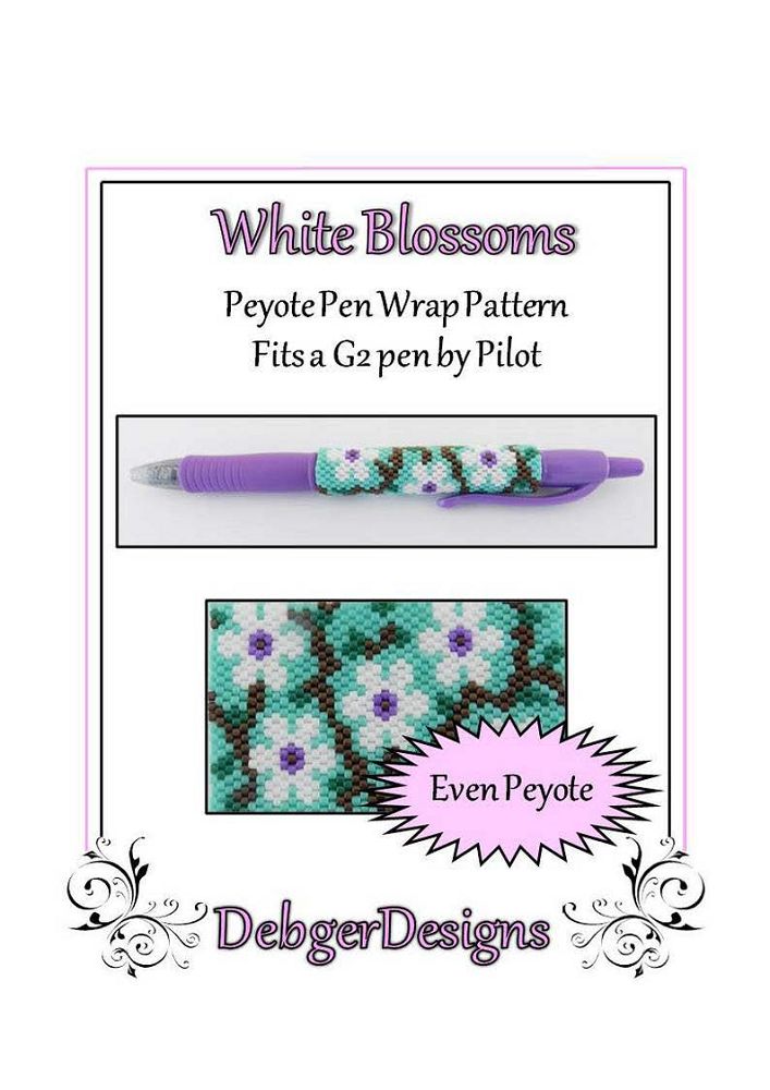 White Blossoms Pen Wrap Pattern - PDF