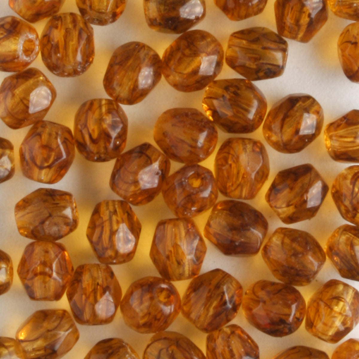 4mm Round Fire Polish Tortoise - 100 beads