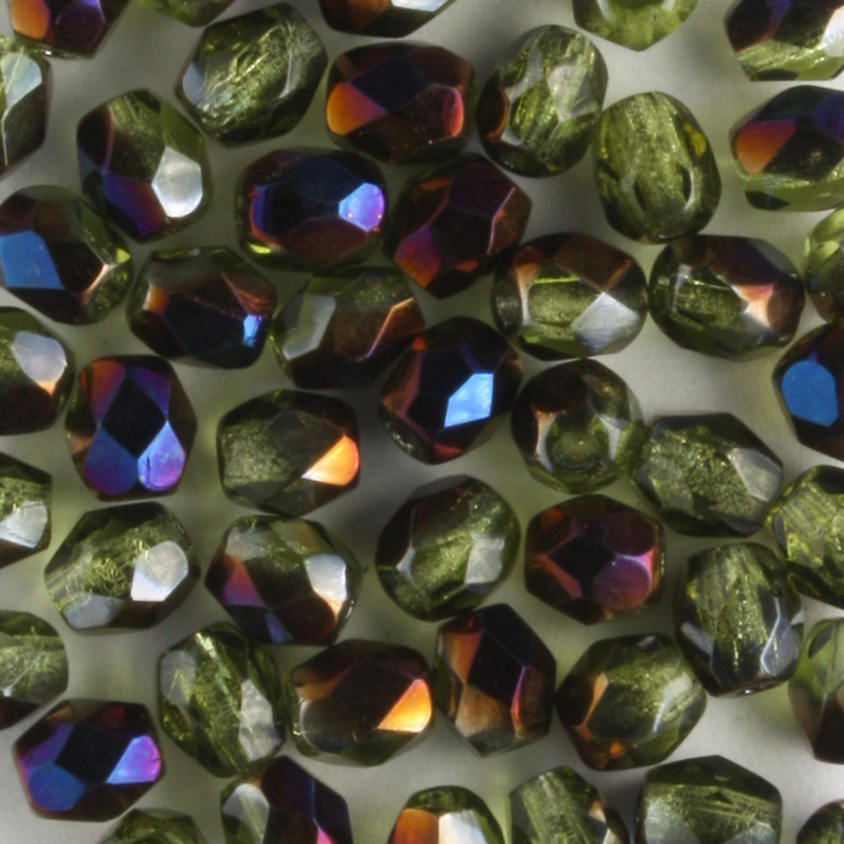 4mm Round Fire Polish Olive Green Zarit - 100 beads