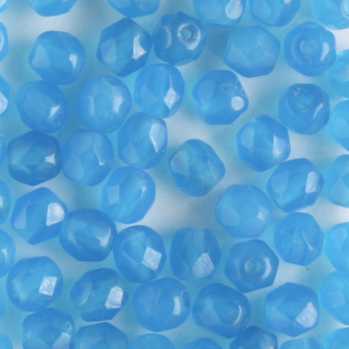 4mm Round Fire Polish Aqua Opal - 100 beads