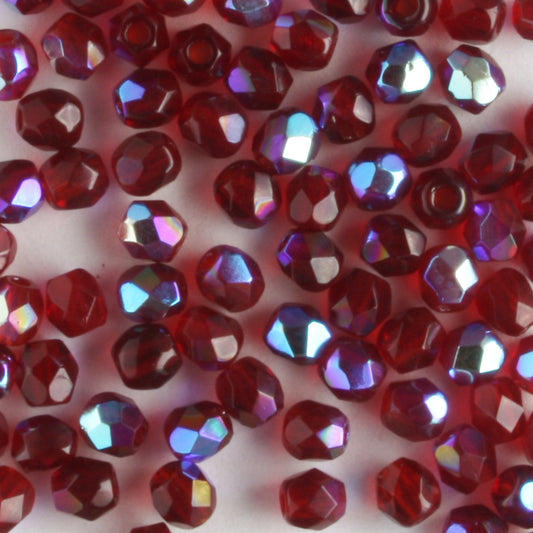 3mm Round Fire Polish Garnet Red AB - 100 beads