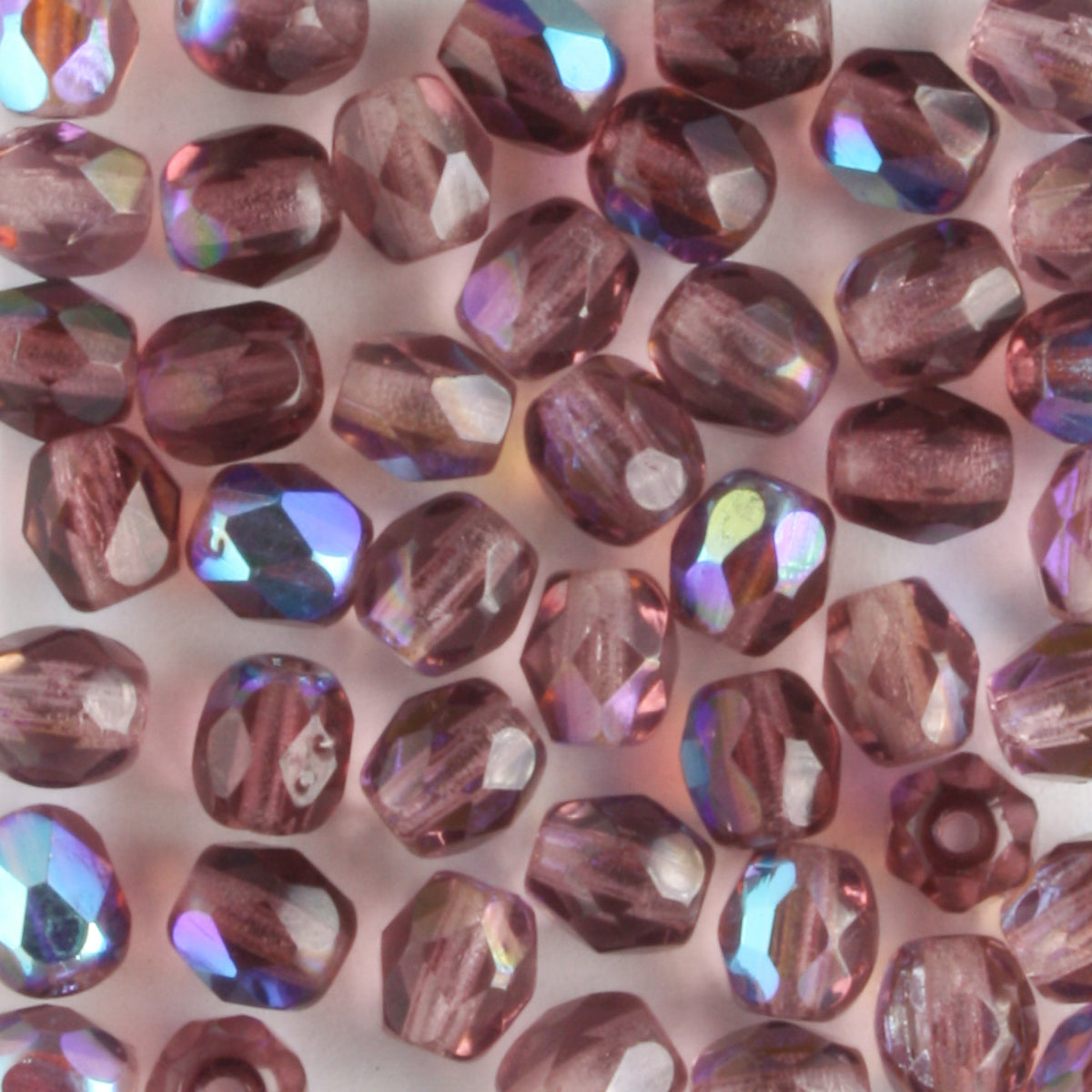 4mm Round Fire Polish Light Purple AB - 100 beads