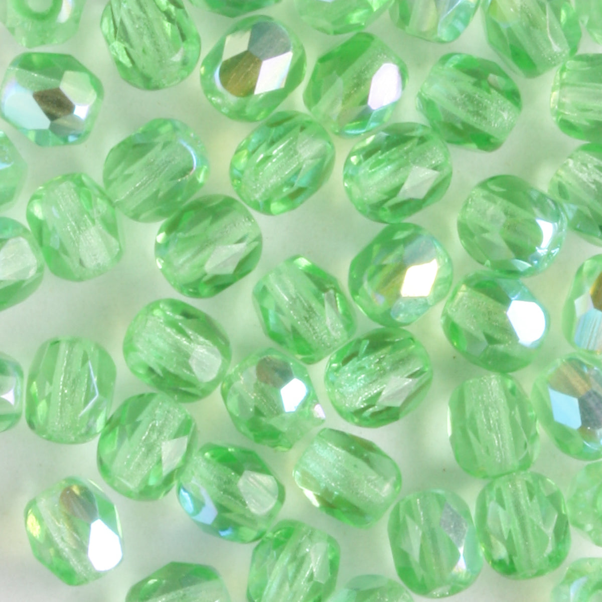 4mm Round Fire Polish Spring Green AB - 100 beads