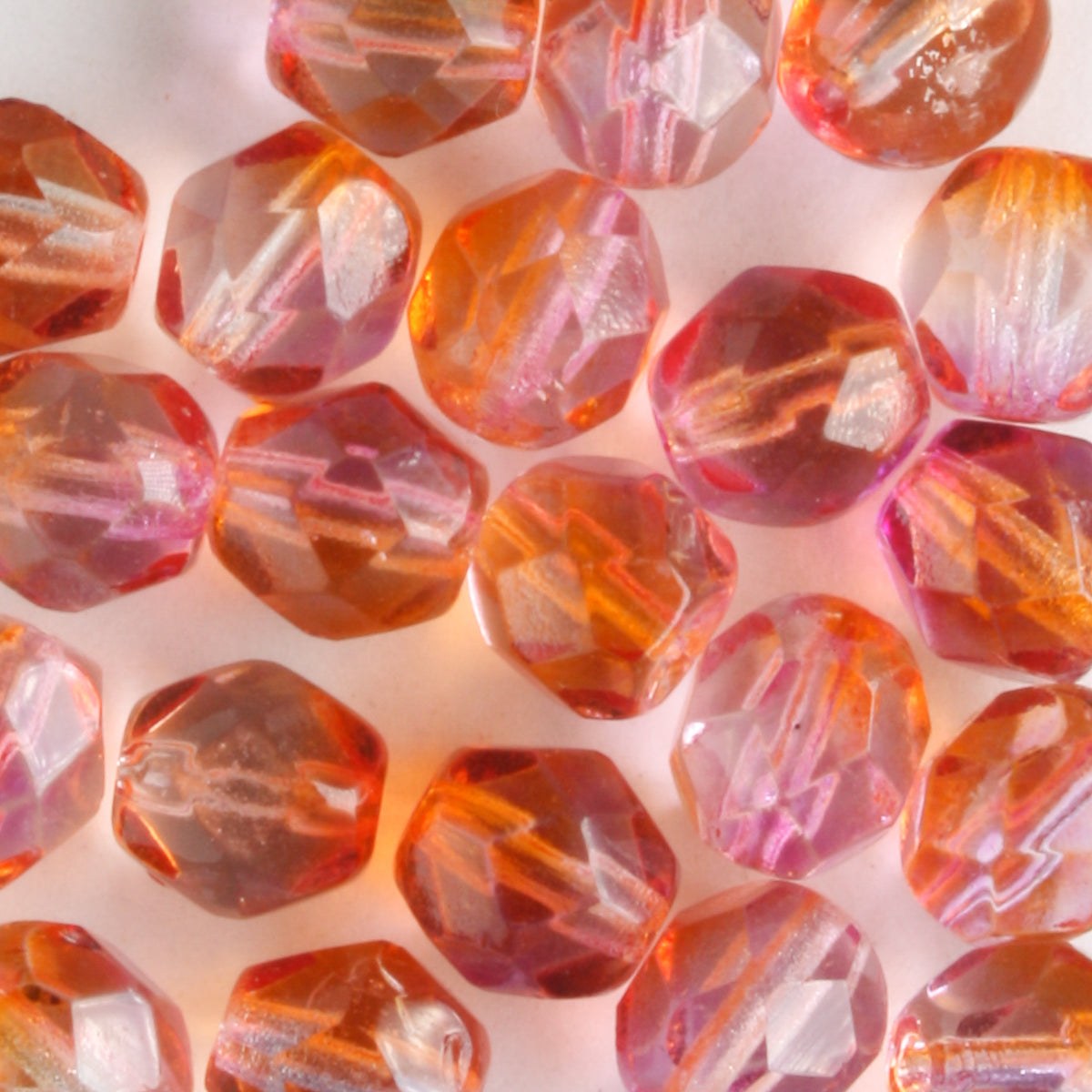 6mm Round Fire Polish Fuchsia/Cantelope - 25 beads