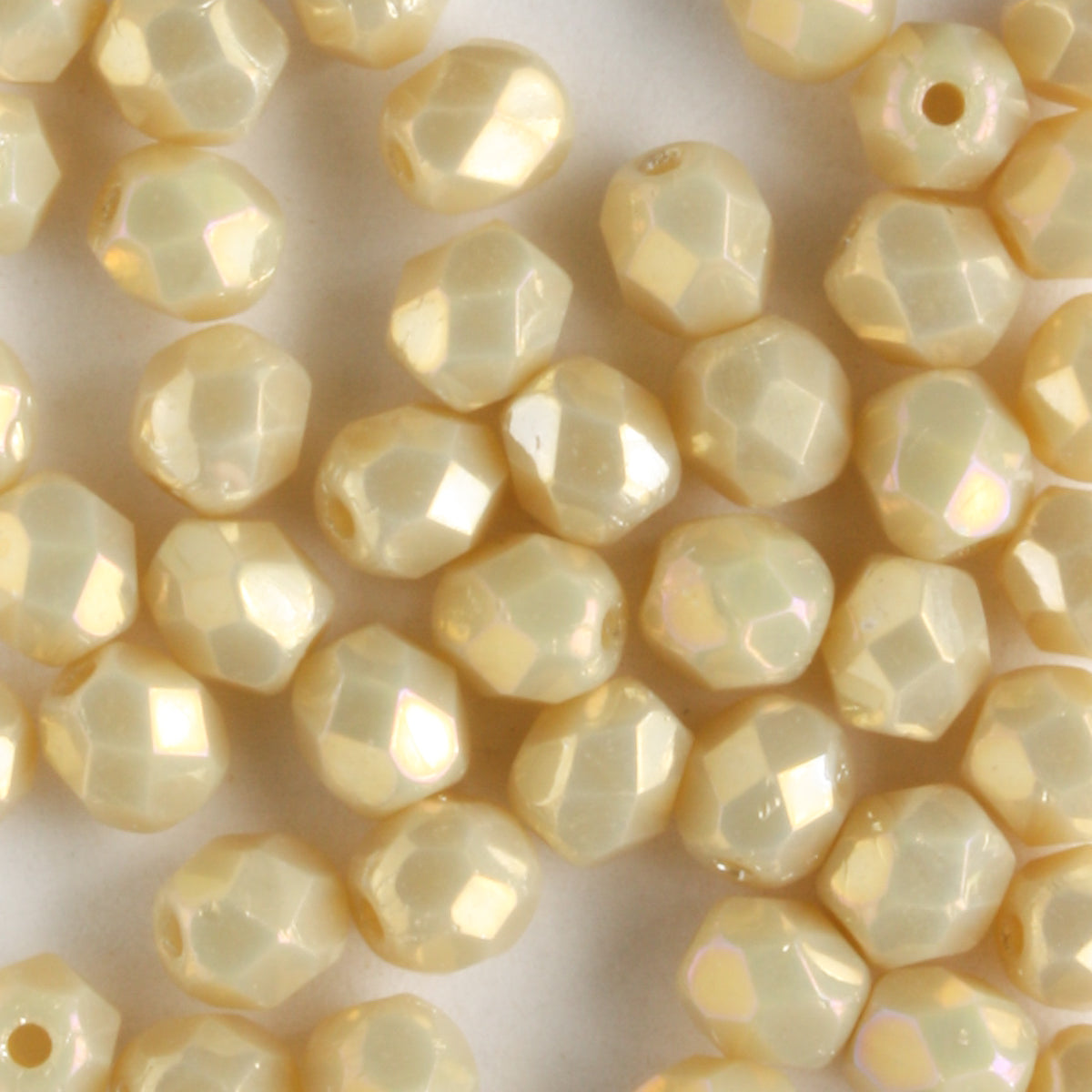 4mm Round Fire Polish Luster Iris Antique Beige - 100 beads
