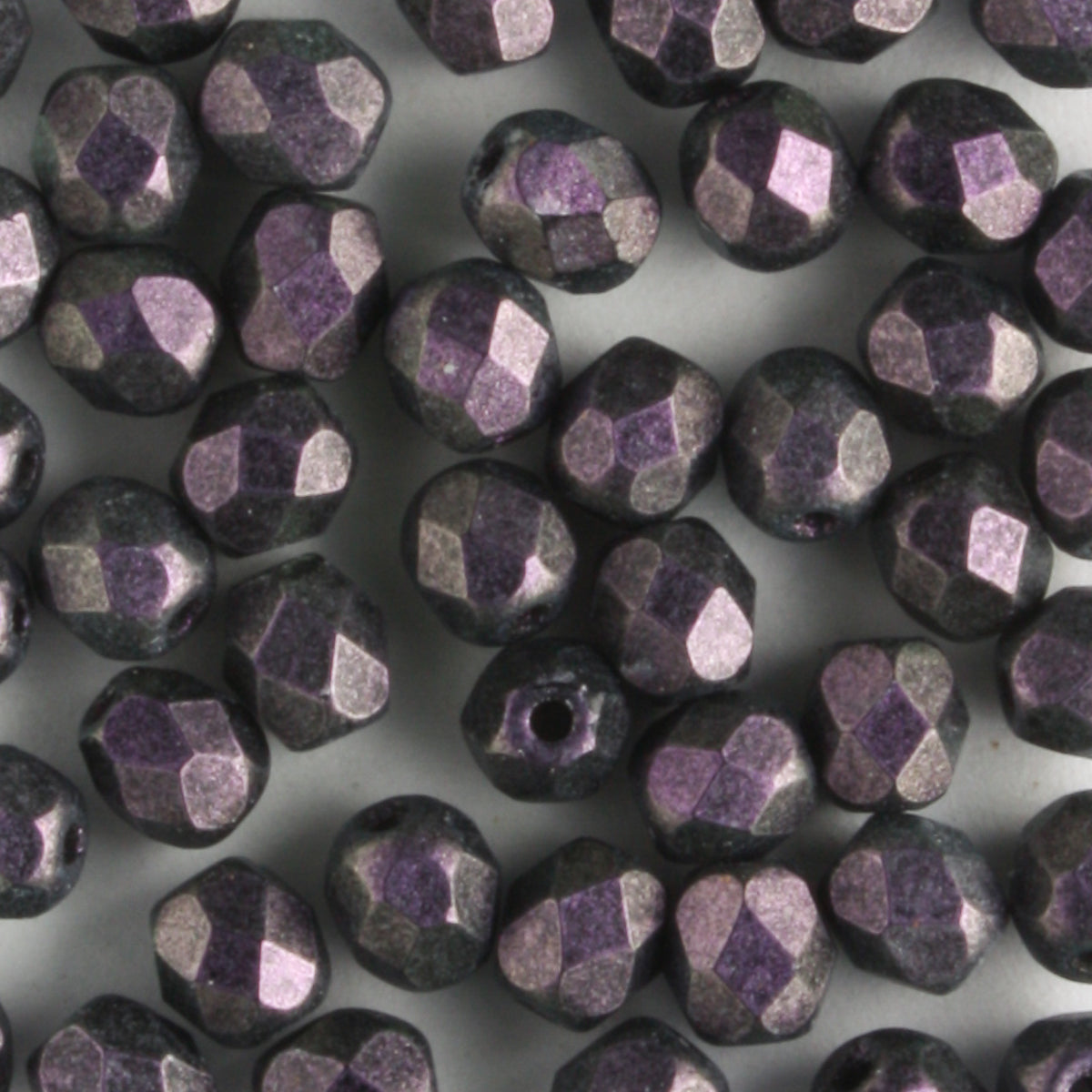 4mm Round Fire Polish Polychrome Black Current - 100 beads